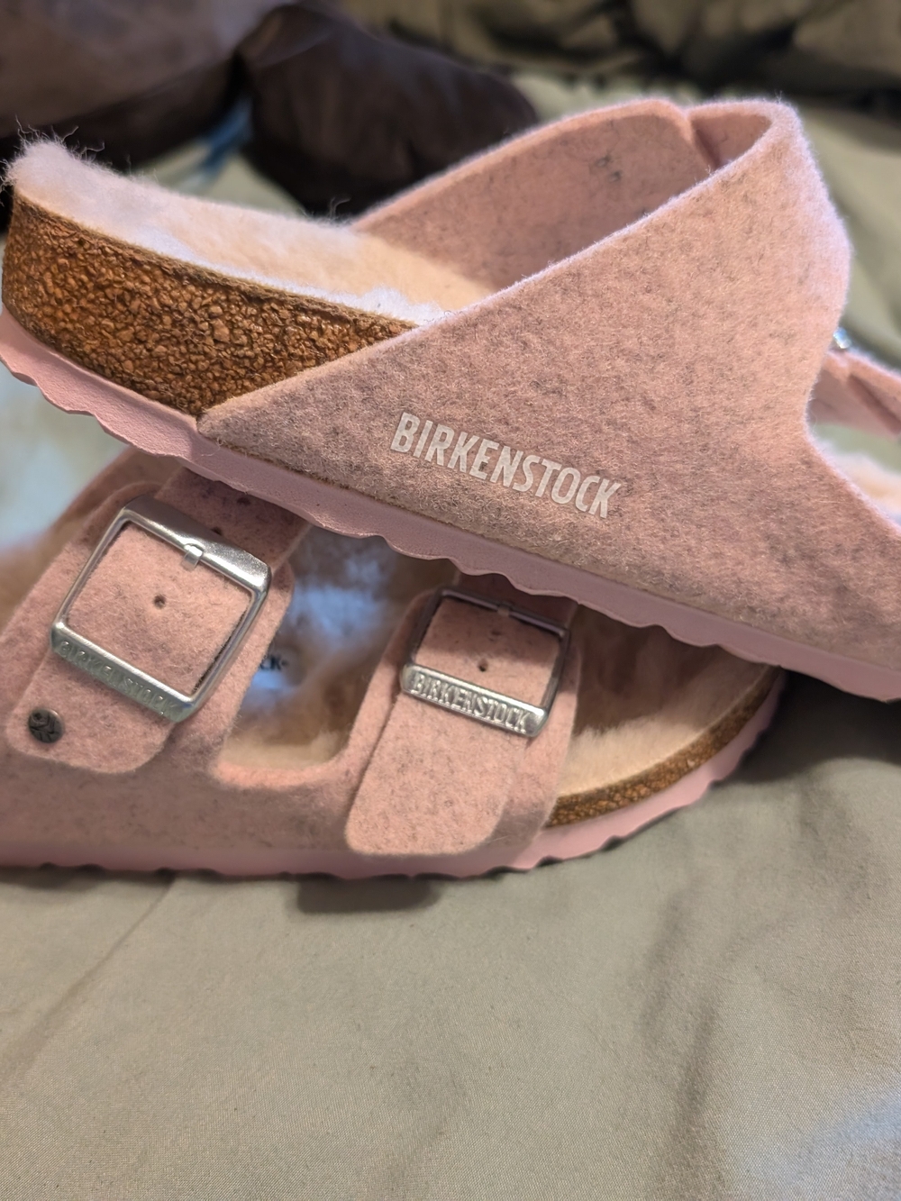 Birkenstock Pink Shearling Two-Strap Arizona Mules - Picture 4 of 4